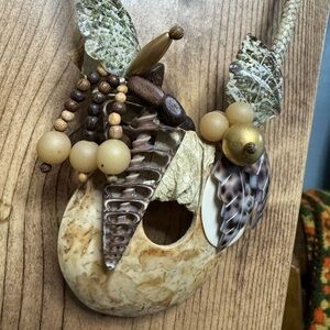 Vintage Snakeskin Shell and Coconut Pendant Necklace